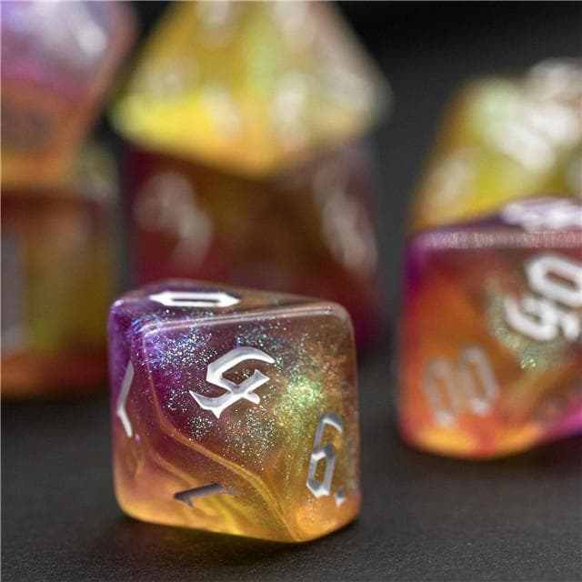 Polyhedral Dice Set | Acrylic | "Inferno Thorns" White Ink | Set of 7 (D0120)