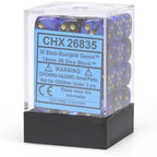 Chessex | d6 Dice Block | Acrylic | Gemini Black-Blue/gold 12mm d6 (36 Dice) (CHX 26835)