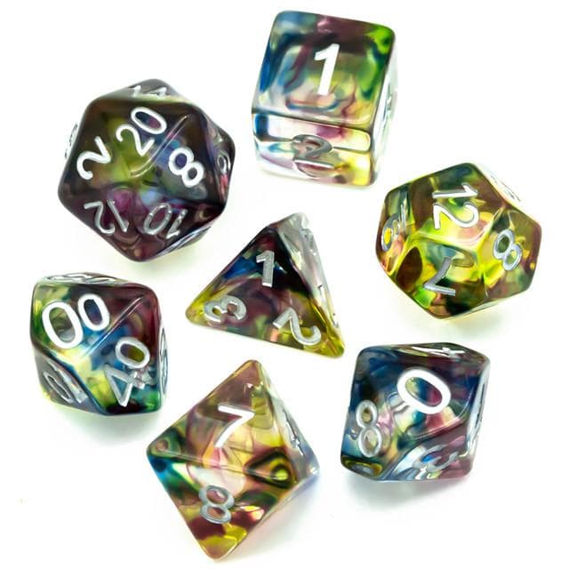 Polyhedral Dice Set | Resin | "Stained Glass" Purple & Blue | Set of 7 (D0145)