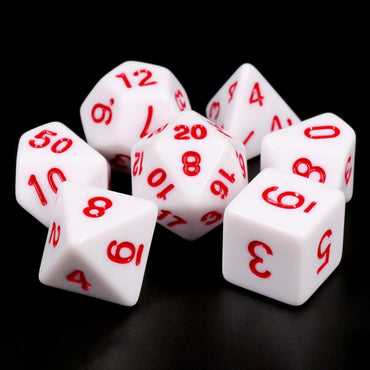 RPG Dice | Solid White (Red Ink) | Set of 7