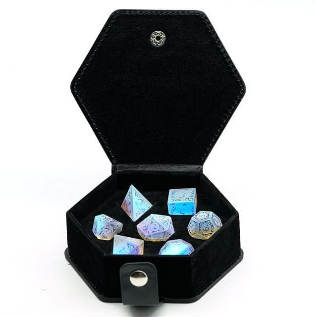 Polyhedral Dice Set | Crystal | Rainbow Frosted w/ Celtic Knot | Set of 7 (D0214)