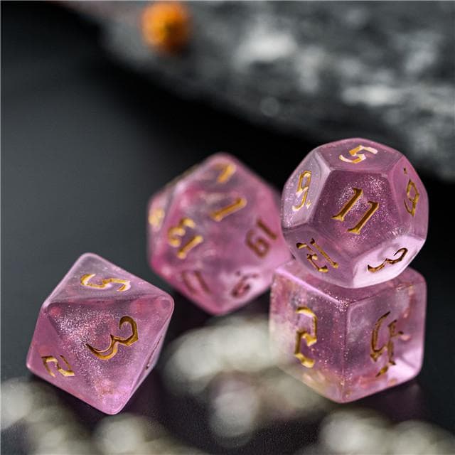 RPG Dice | "Rosy Thorns" Gold Ink | Set of 7
