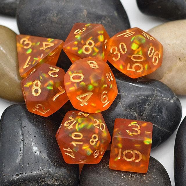 RPG Dice - Orange "Frosted Shimmer" - Set of 7