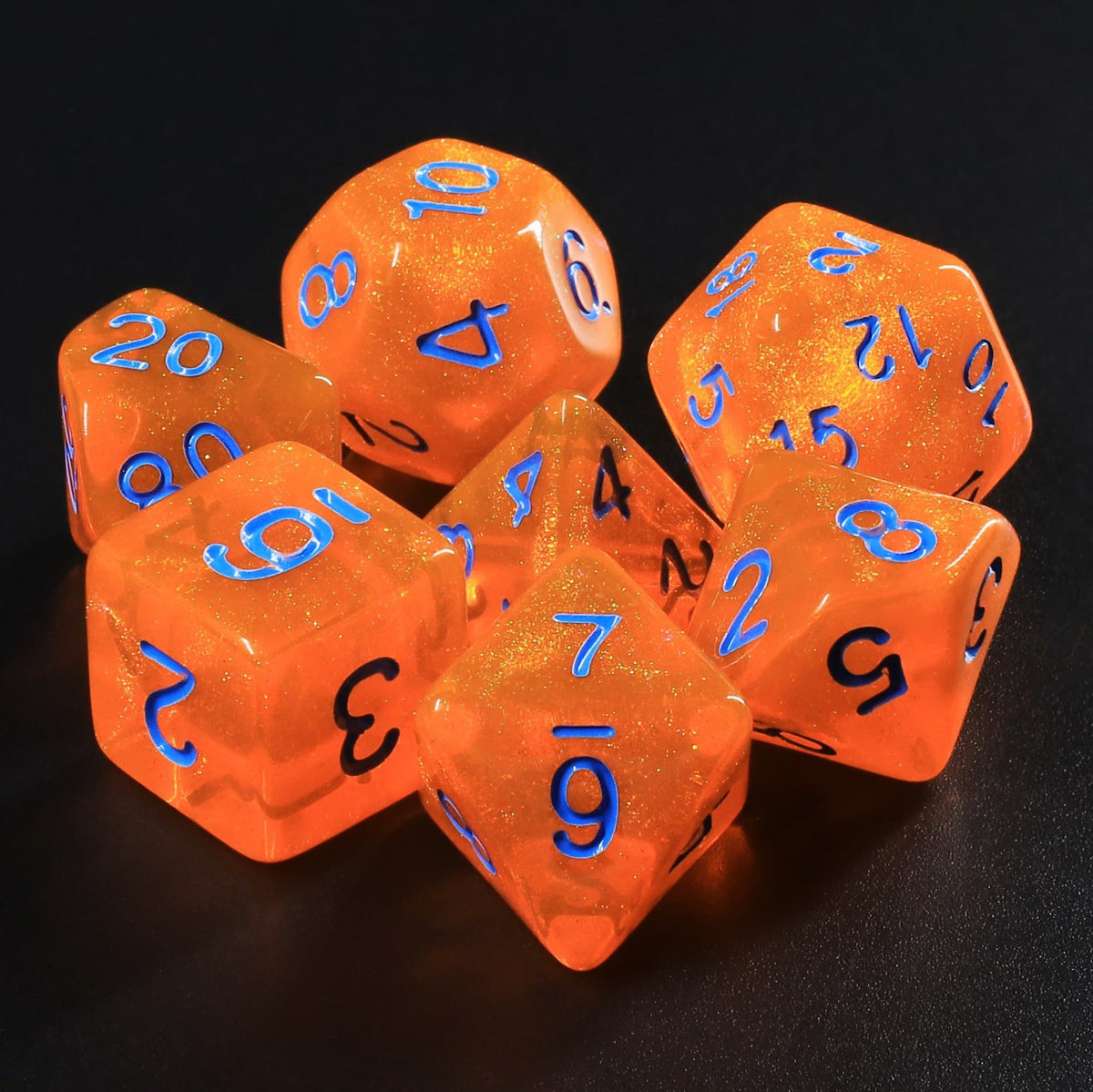 RPG Dice | "Sacred Flame" (Blue Ink) | Set of 7