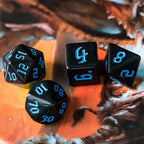 RPG Dice | Solid Black (Blue Ink) | Set of 7