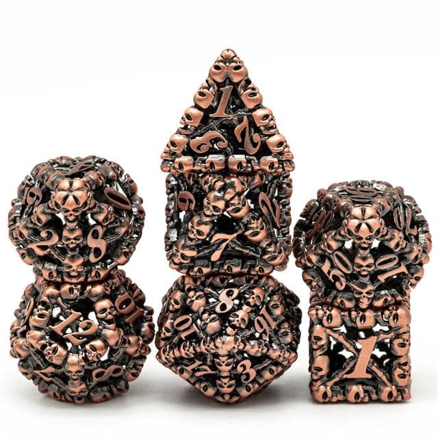 RPG Dice Set | Hollow Metal | "A Lot of Skulls" - Copper | Set of 7 (D0230)