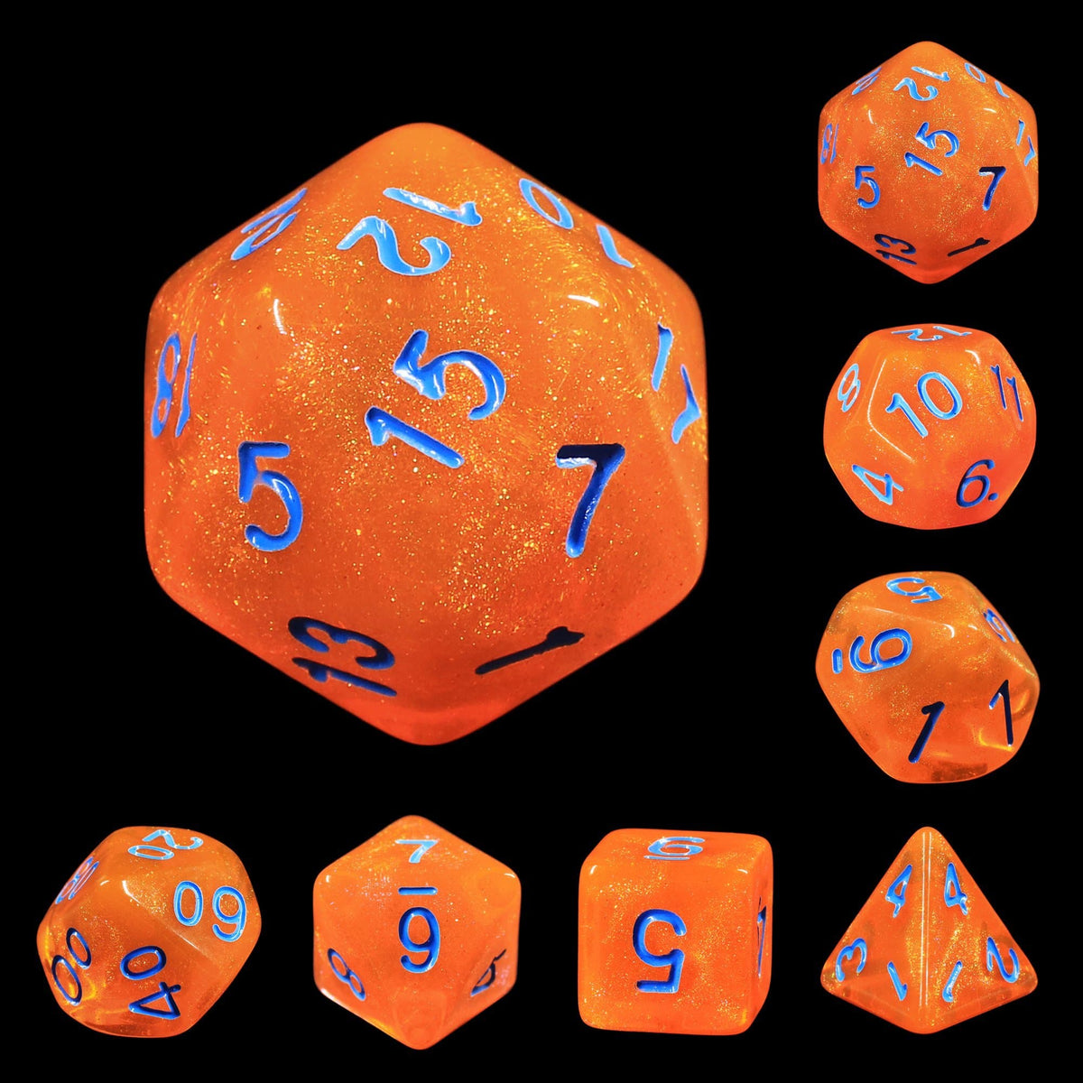 RPG Dice | "Sacred Flame" (Blue Ink) | Set of 7