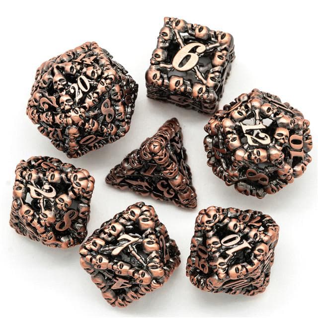 RPG Dice Set | Hollow Metal | "A Lot of Skulls" - Copper | Set of 7 (D0230)