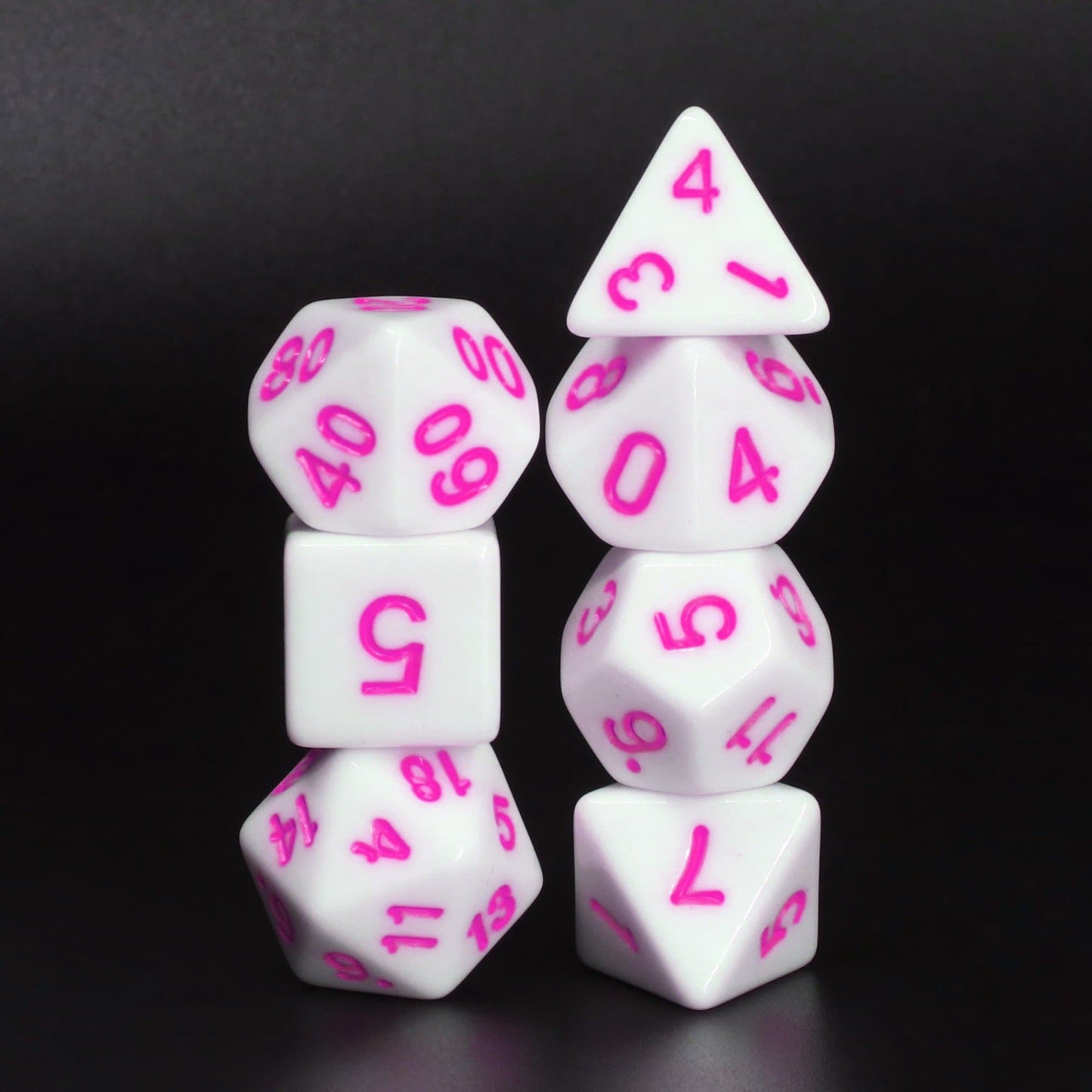 Polyhedral Dice Set | Acrylic | Solid White (Purple Ink) | Set of 7 (D0103)