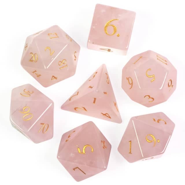 Gemstone Dice | Natural Rose Quartz | Set of 7