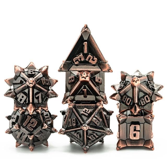 Metal Dice | "Cruel Caltrops" Brushed Copper | Set of 7