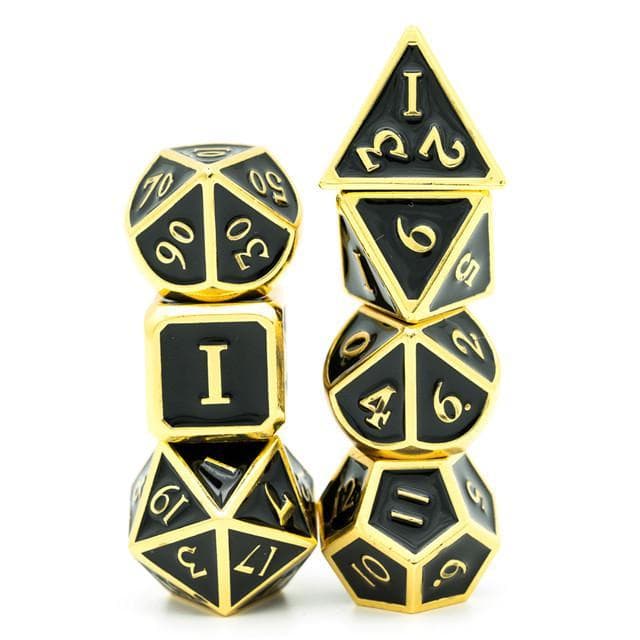 Metal Dice - Black Enamel w/Gold - Set of 7