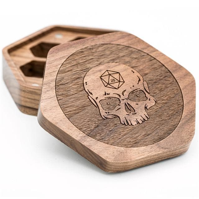Dice Box | Wooden Hexagonal | Walnut with Skull