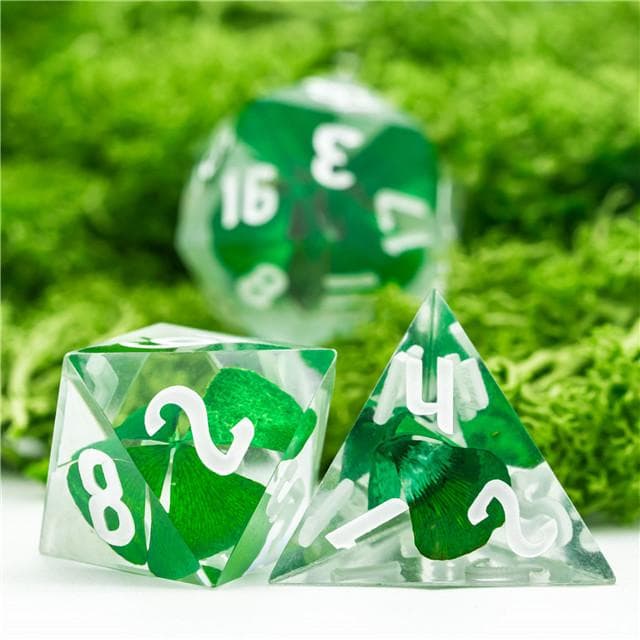 Polyhedral Dice Set | Resin | "Lucky Clover" (Sharp Edged) | Set of 7 (D0206)