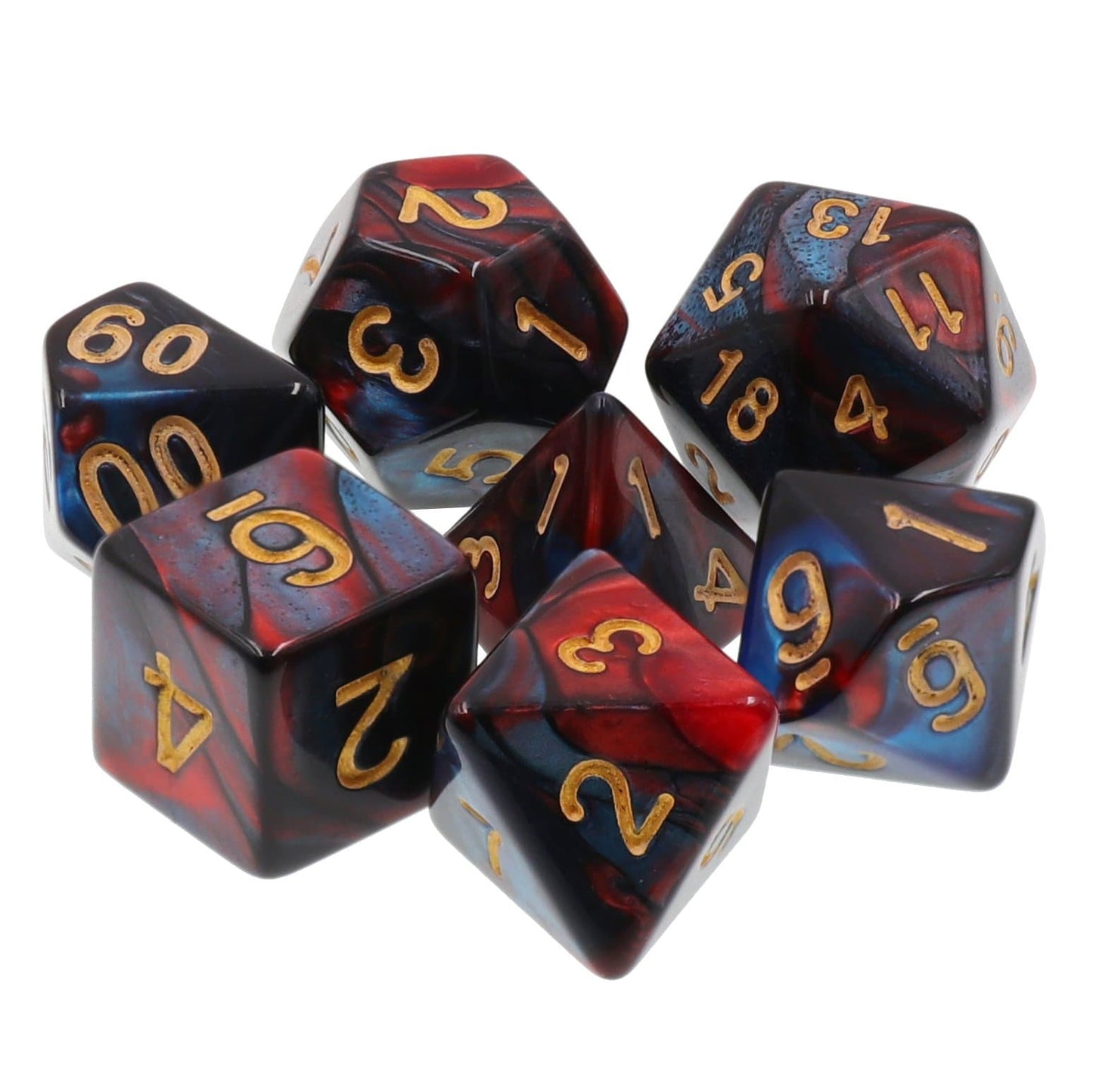 Polyhedral Dice Set | Acrylic | "Marvel" Blend Red Dark Blue | Set of 7 (D0154)