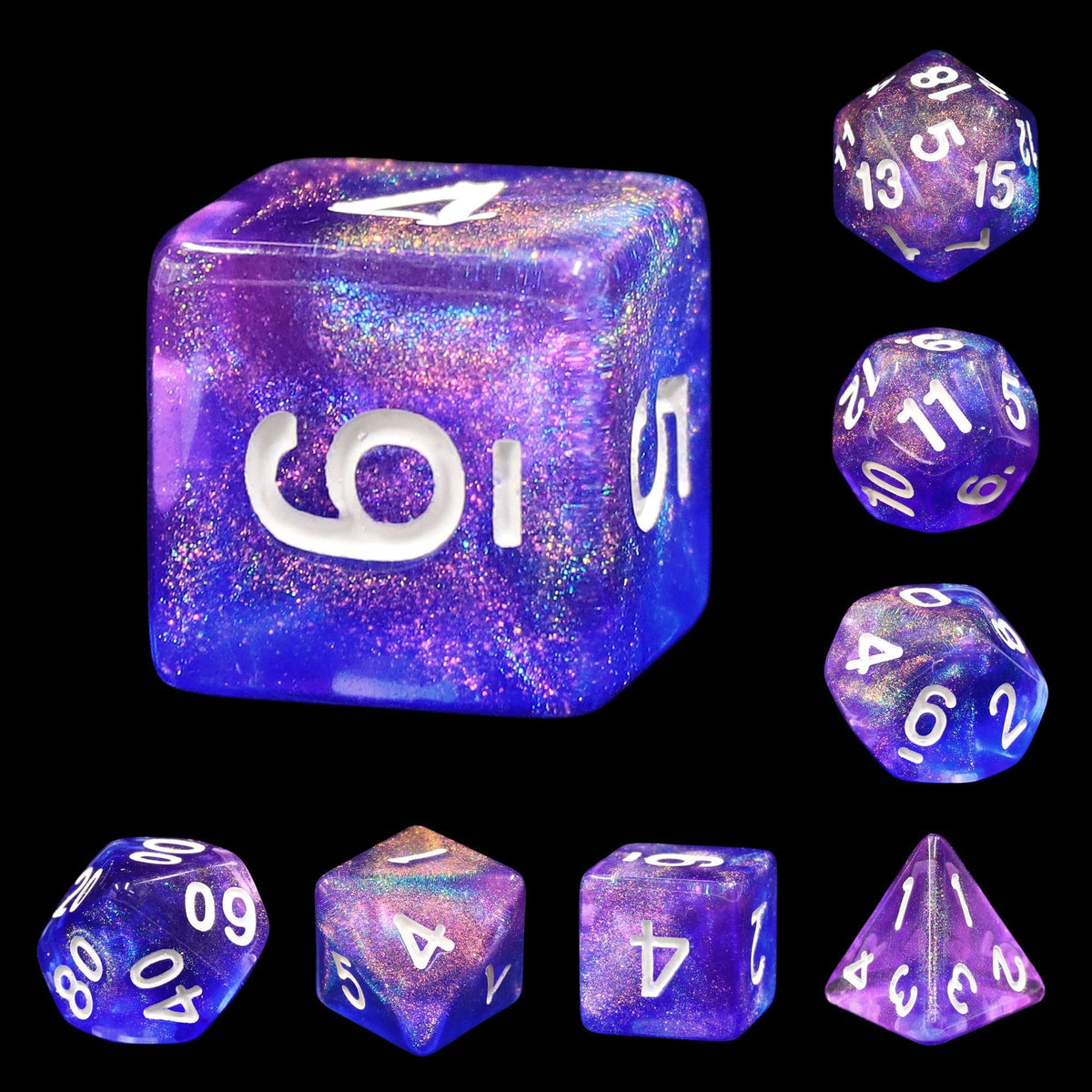 RPG Dice | "Cosmic Beyond" (White Ink) | Set of 7
