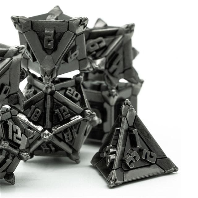 Metal Dice | "Cruel Caltrops" Brushed Silver | Set of 7
