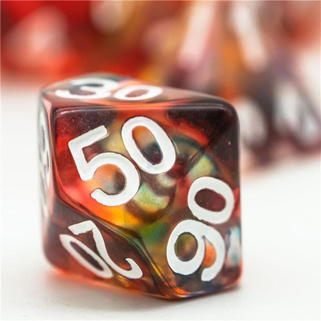 Polyhedral Dice Set | Resin | "Stained Glass" Red & Blue | Set of 7 (D0146)