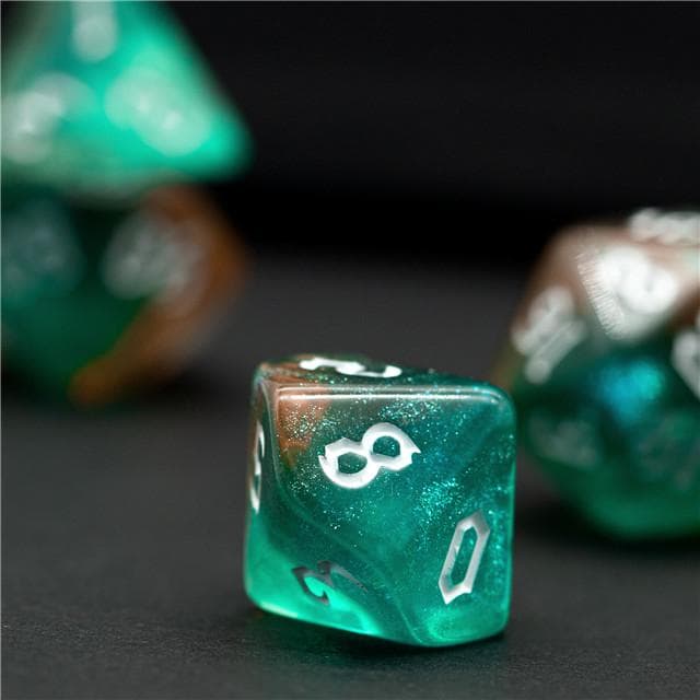 RPG Dice | "Gaea Thorns" White Ink | Set of 7