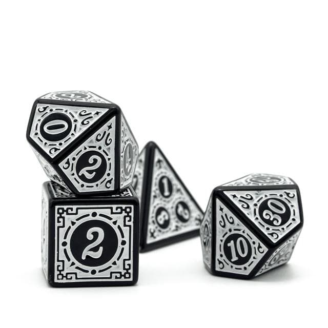 Polyhedral Dice Set | Acrylic | "White Alchemy" | Set of 7 (D0262)