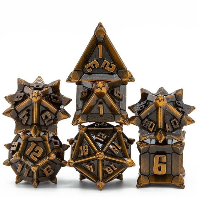 Metal Dice | "Cruel Caltrops" Brushed Golden | Set of 7