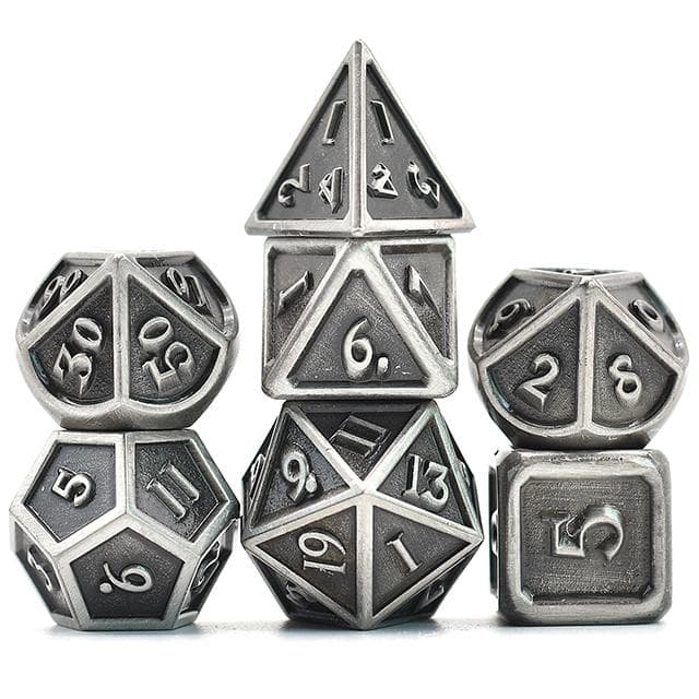 Metal Dice | Ancient Plated Silver (Nickel) | Set of 7