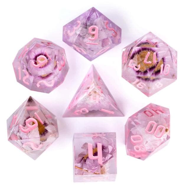 RPG Dice | "Suspended Daisy" (Sharp Edged) | Set of 7