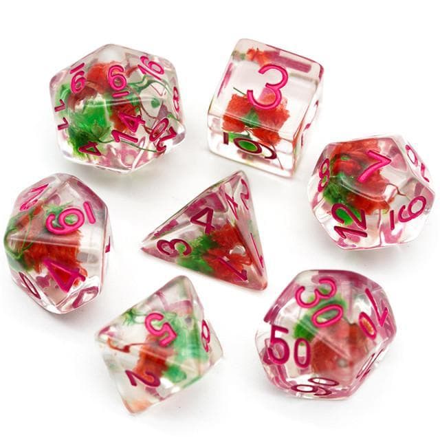 RPG Dice | "Suspended Flower" Red & Green | Set of 7
