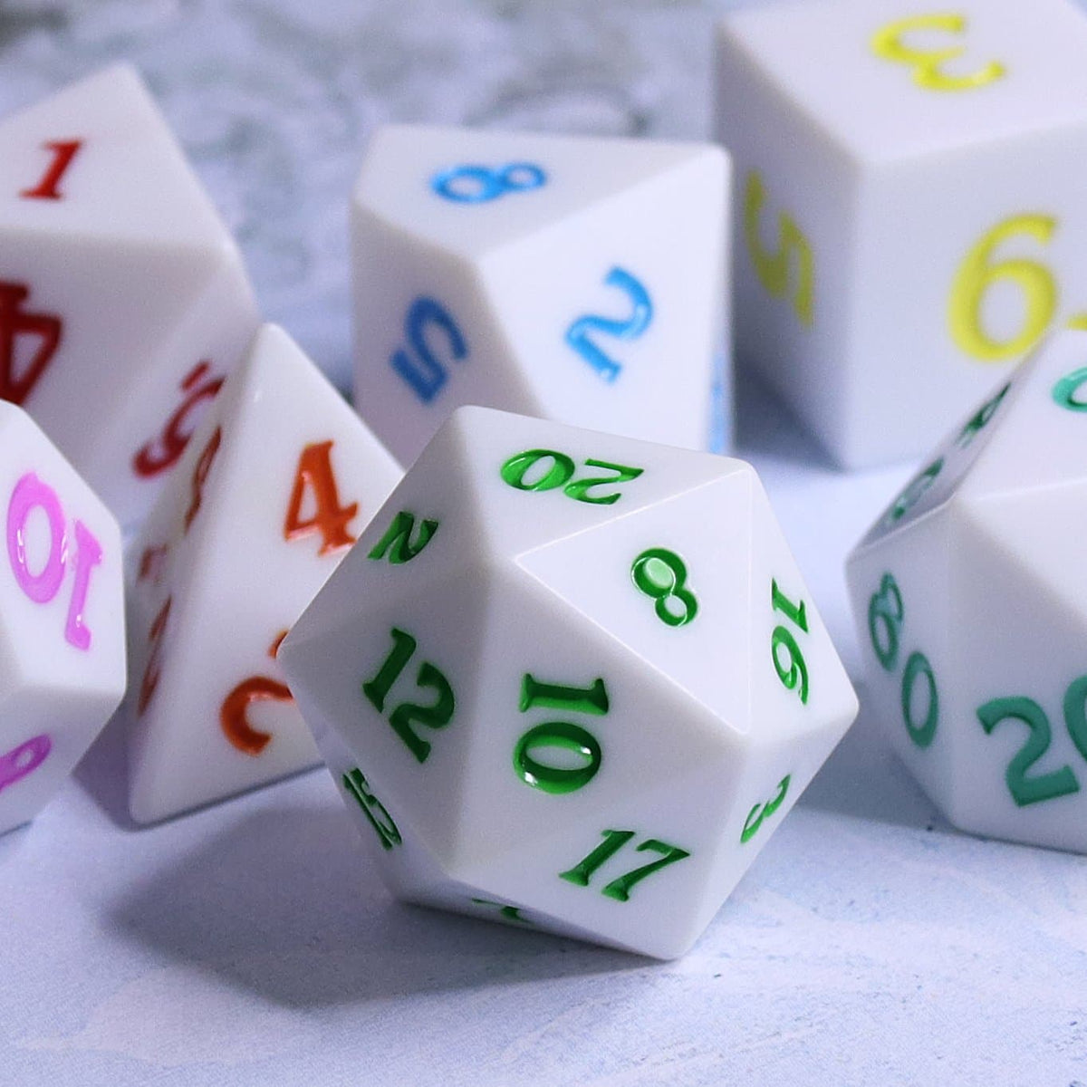Polyhedral Dice Set | Acrylic | "Spectrum" (Sharp Edged) | Set of 7 (D0017)