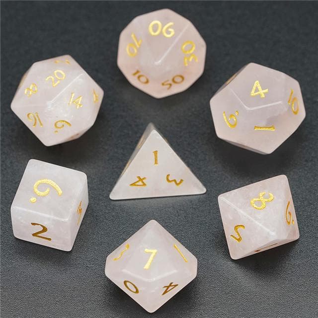 Gemstone Dice | Natural Rose Quartz | Set of 7