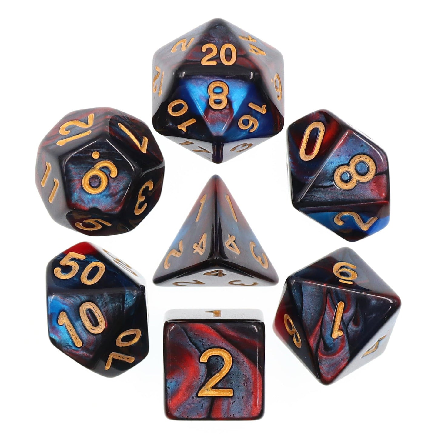 Polyhedral Dice Set | Acrylic | "Marvel" Blend Red Dark Blue | Set of 7 (D0154)