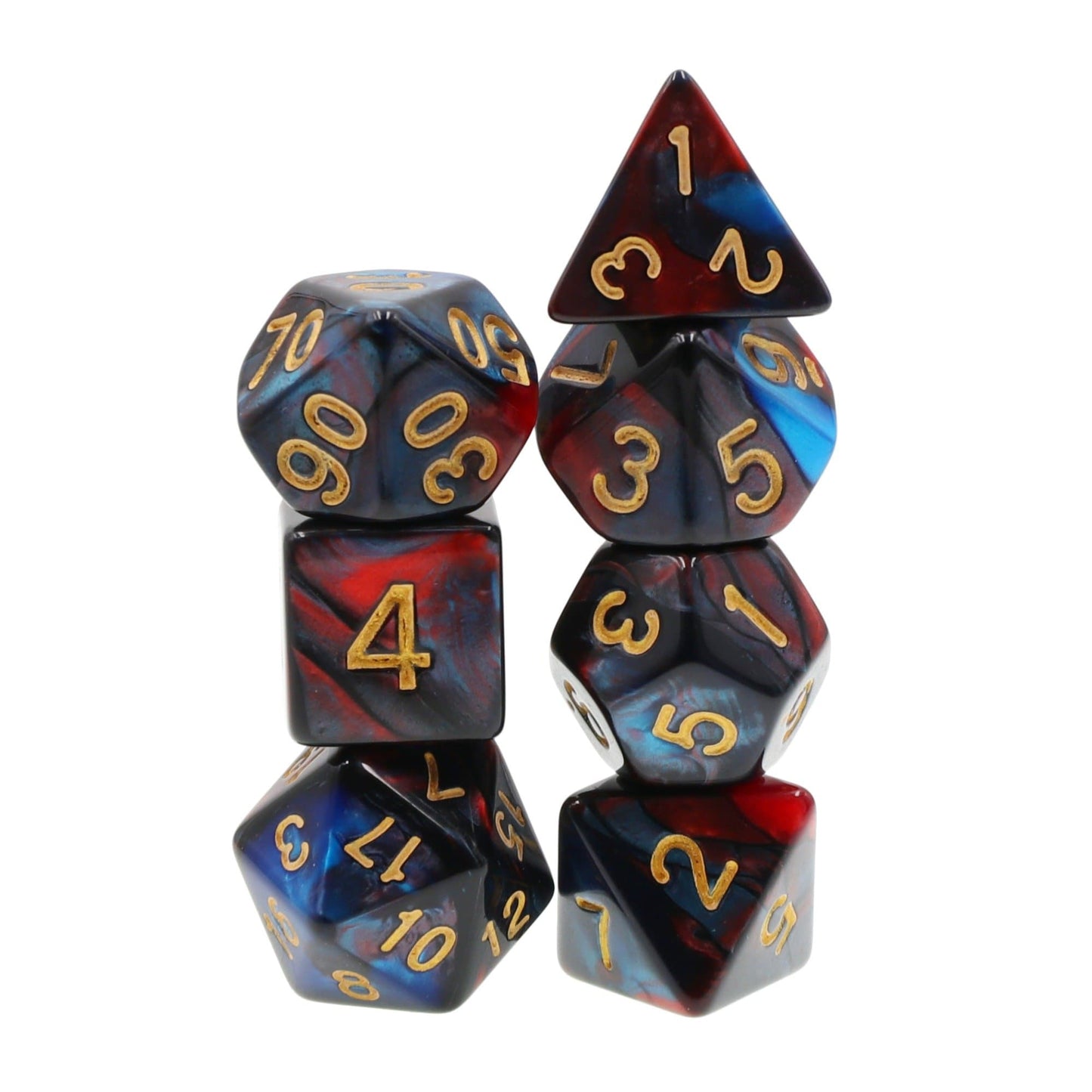 Polyhedral Dice Set | Acrylic | "Marvel" Blend Red Dark Blue | Set of 7 (D0154)