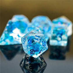 RPG Dice | "Suspended Flower" Glitter Blue | Set of 7