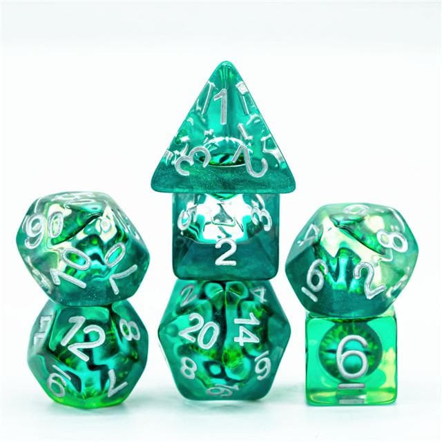 Polyhedral Dice Set | Resin | "Forest Dragon's Eye" | Set of 7 (D0114)