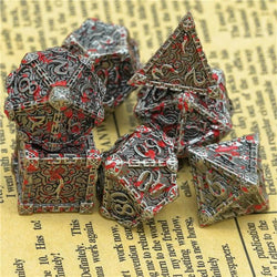 Metal Dice | "Bloodied Dagger" Brushed Silver | Set of 7