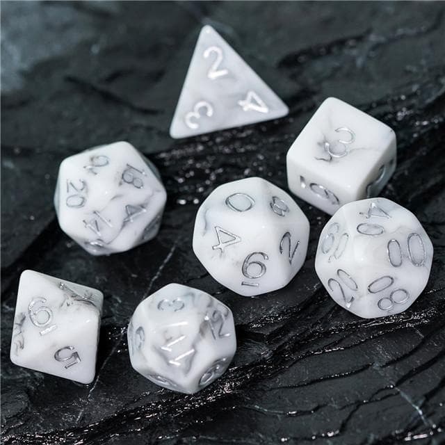 Polyhedral Dice Set | Acrylic | "White Marble" | Set of 7 (D0195)