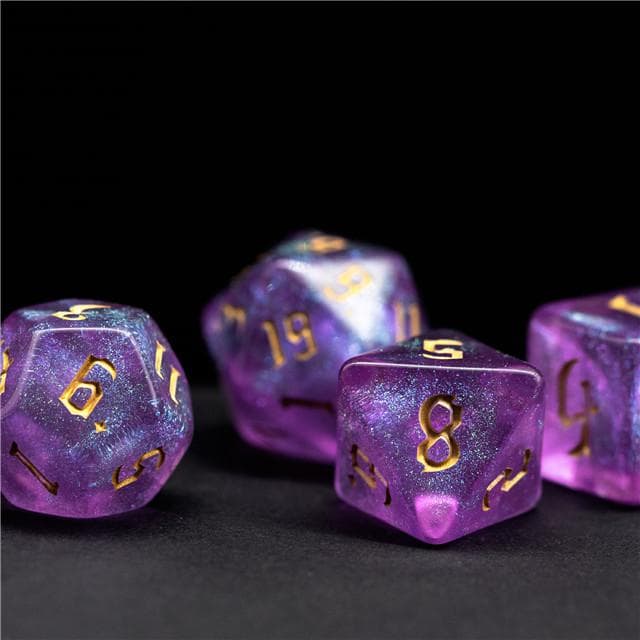 RPG Dice | "Amethyst Thorns" Gold Ink | Set of 7