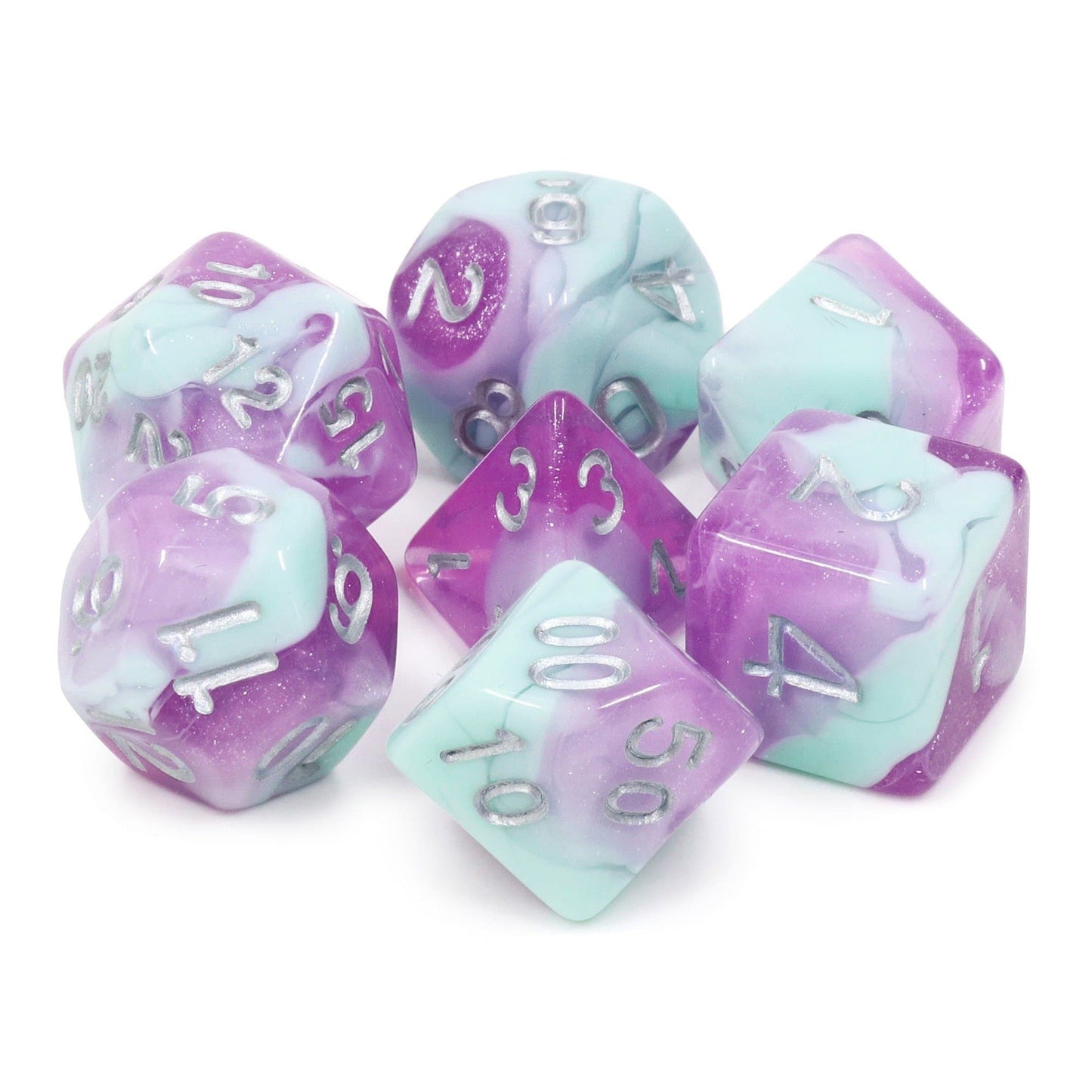 RPG Dice | "Double-Scoop" (Silver Ink) | Set of 7