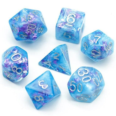 RPG Dice - "Dancing Butterfly" Blue/white - Set of 7