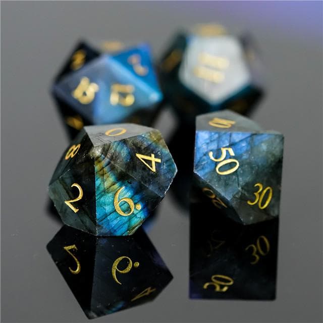 Gemstone Dice | Natural Labradorite | Set of 7