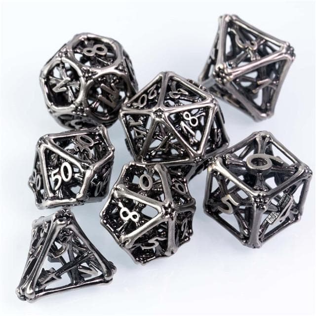 RPG Dice Set | Hollow Metal | Hollow Bones - Silver | Set of 7