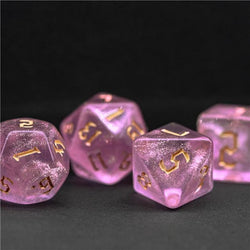 RPG Dice | "Rosy Thorns" Gold Ink | Set of 7