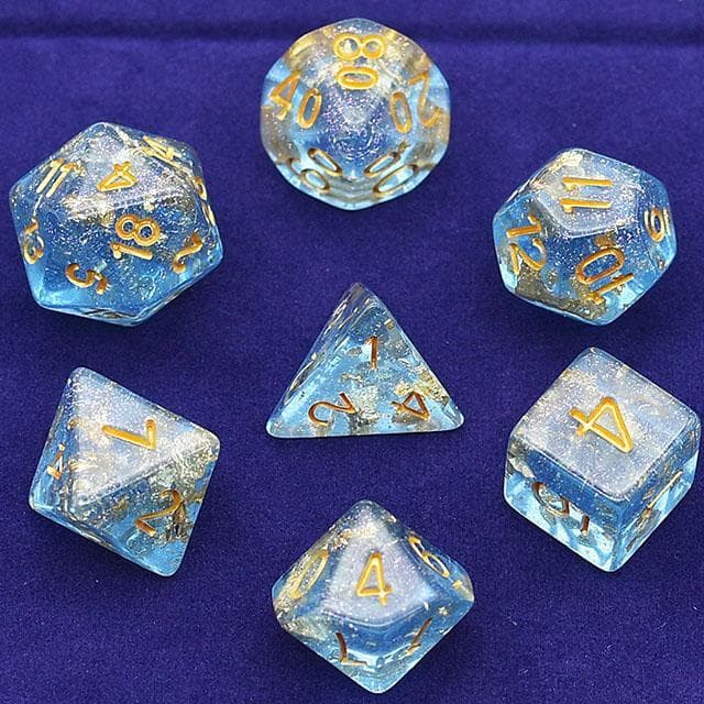RPG Dice - Blue "Gold Leaf" - Set of 7