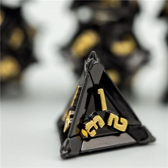 Metal Dice | "Cruel Caltrops" Black & Gold | Set of 7