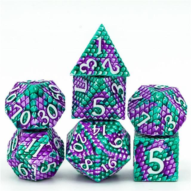 Metal Dice | Dragon Scale Purple/Teal | Set of 7