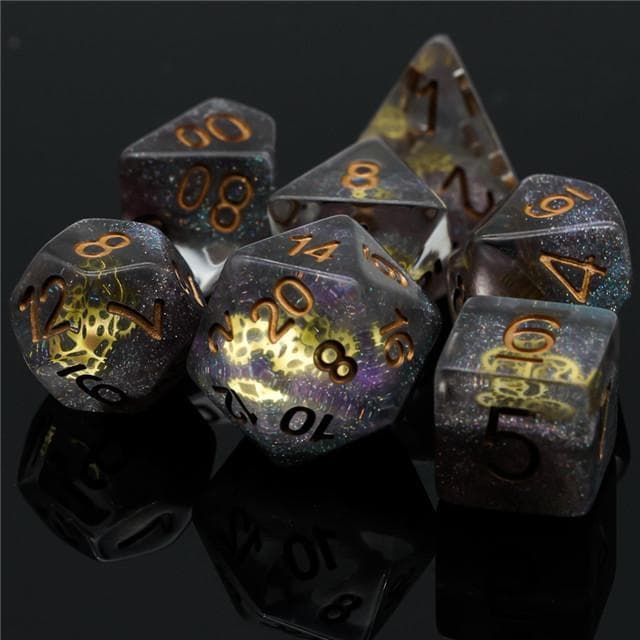 RPG Dice | "Glitter Gears" Suspended Gear | Set of 7
