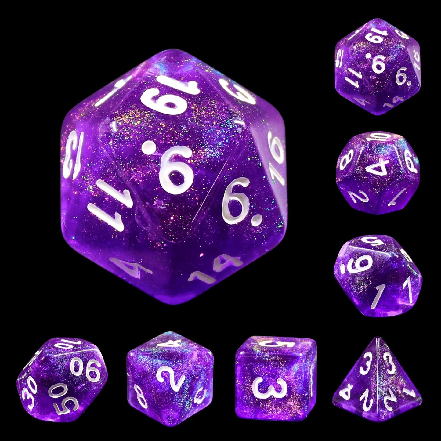 RPG Dice | "Arcane Amethyst" (White Ink) | Set of 7