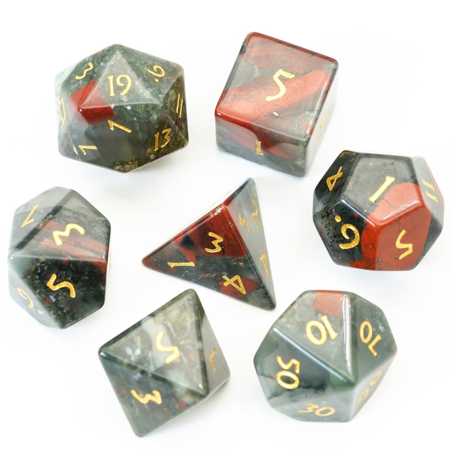 Polyhedral Dice Set | Gemstone | Natural Bloodstone | Set of 7 (D0212)
