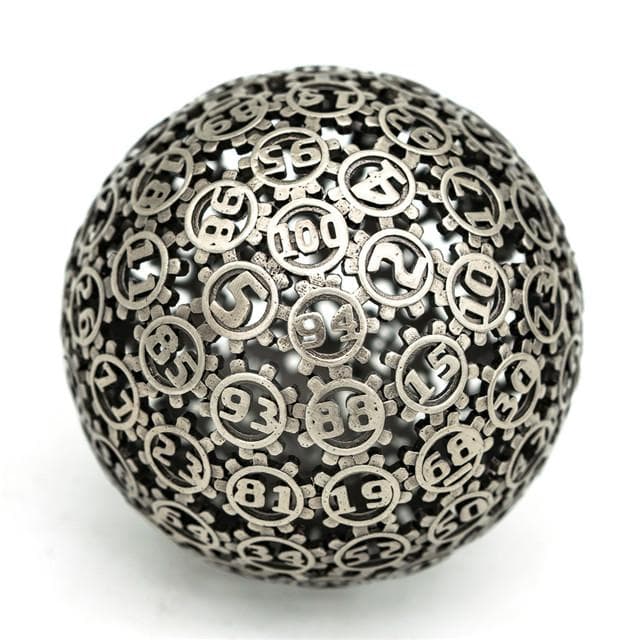 Metal Dice | d100 "Hollow Gear" Silver