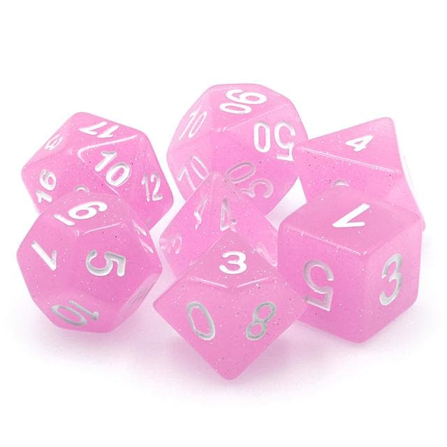 Polyhedral Dice Set | Acrylic | Translucent Glitter Light Pink | Set of 7 (D0153)